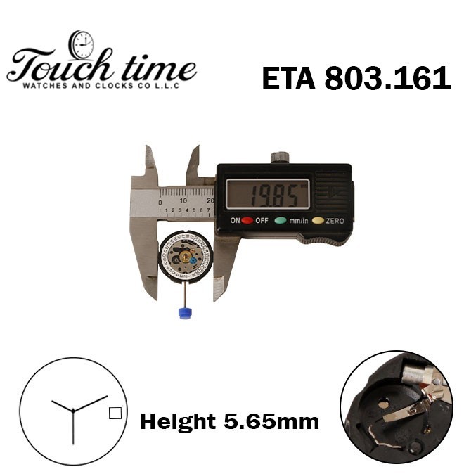 ETA 803.161, Swiss Movement, Height:5.65mm, 3 Hands, White Date Disk 3.