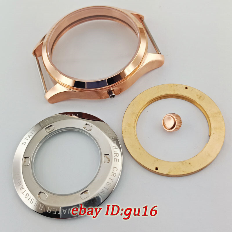 42mm Rose Gold Steel Watch Case Fit ETA 2836,Mingzhu/DG2813,Miyota 82 Series