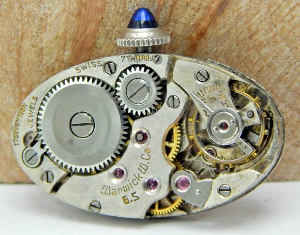 Vintage Warwick 6.5 17 jewel 4 Adjustment art deco wrist watch movement w/ dial