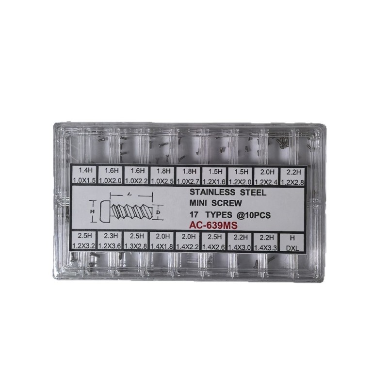 Watchmakers Mini Screw Assortment with Sorted Case 1.8H1.0X2.5 1.8H1.0X2.7