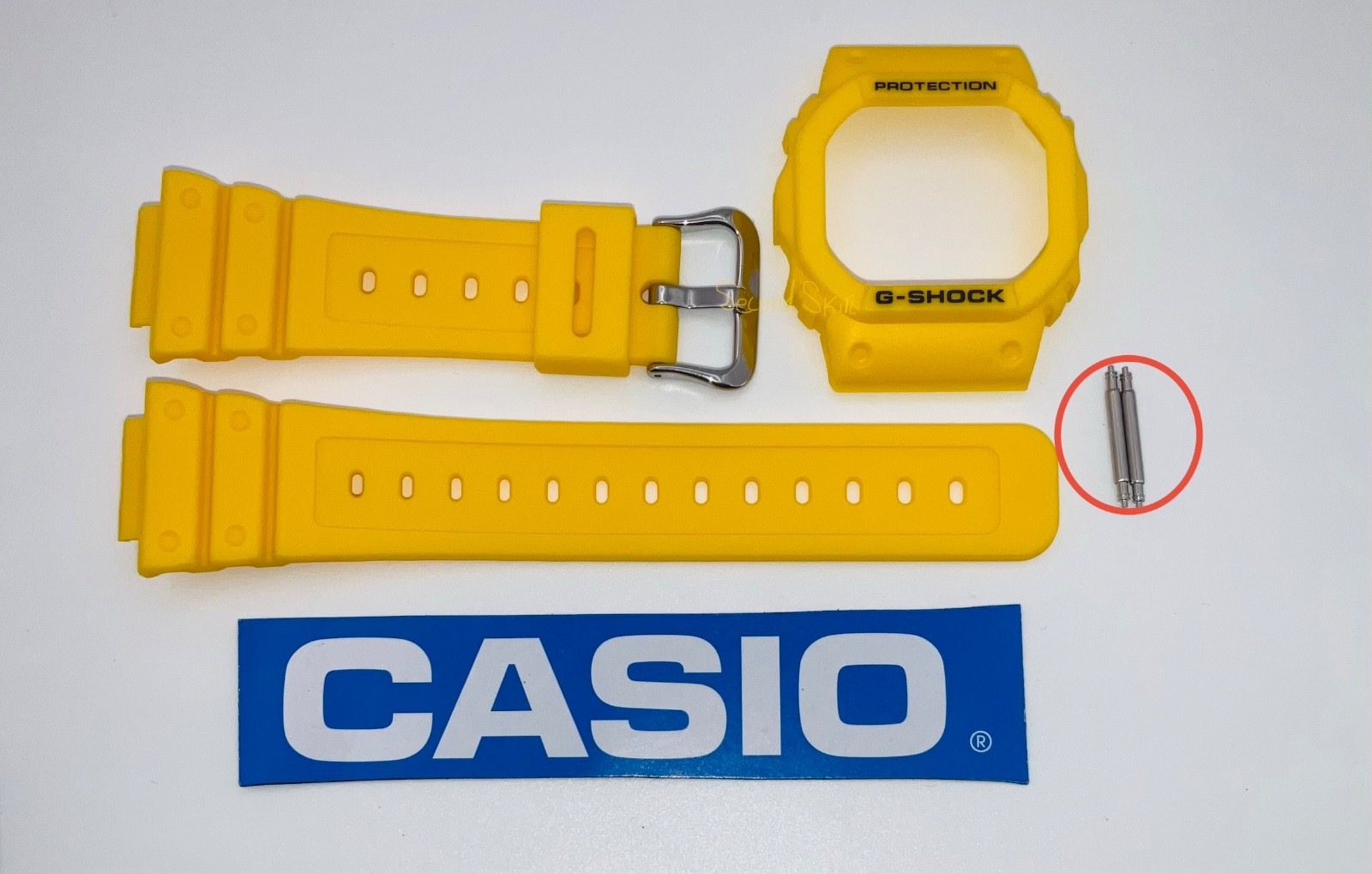 Genuine Casio G-Shock Yellow Resin Watch Band & Bezel Set DW-5600P-9 + Pins