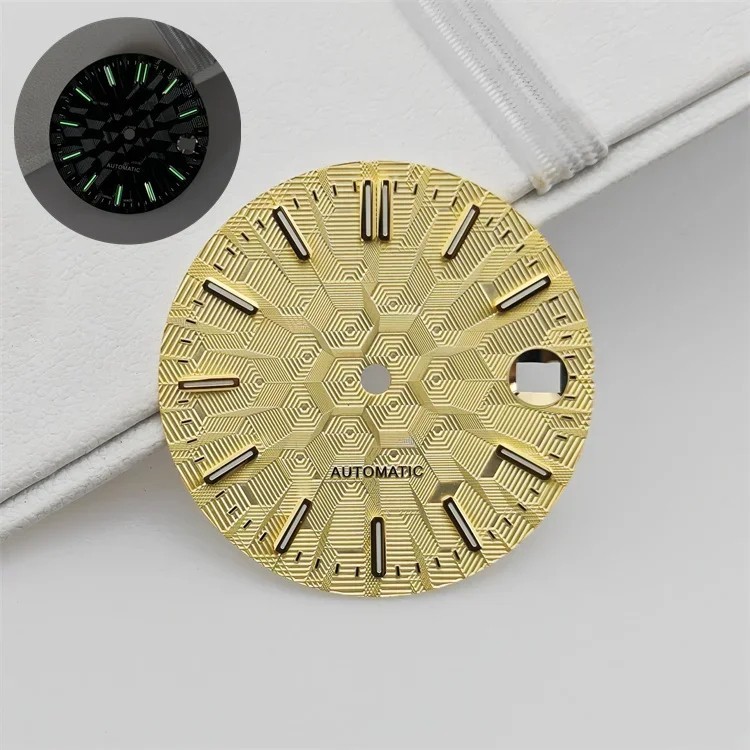 28.5mm Watch Dial Geometric Texture for NH35 Movement Green Luminous Face Parts