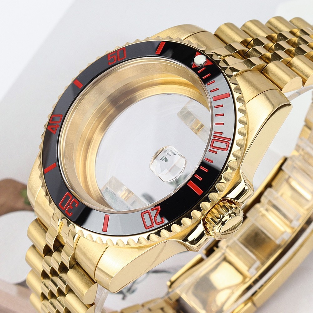 Oyster 40mm Golden Watch Case Bracelet Luminous SUB Bezel For SII NH35 Movement