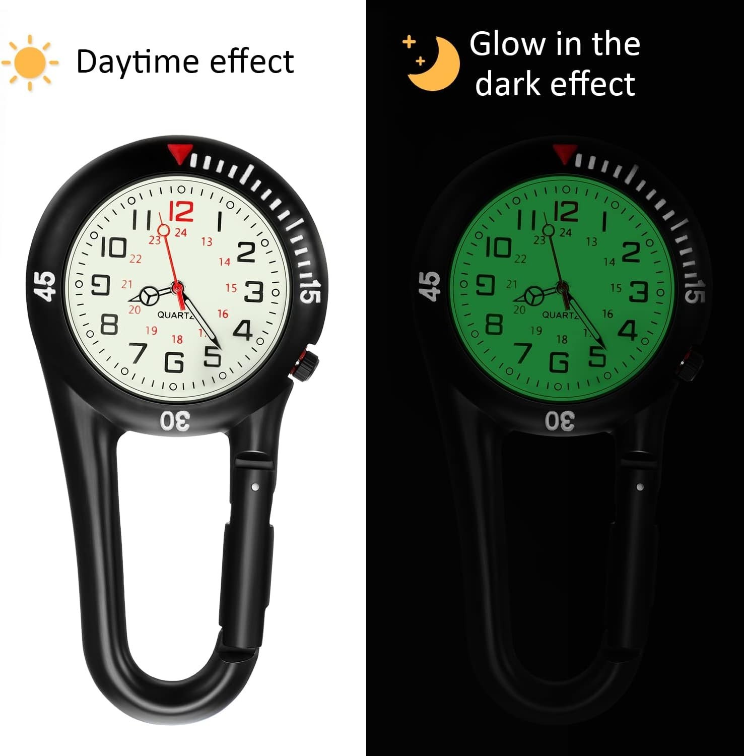 2 Pieces Clip on Quartz Watch Backpack Fob Belt Glow in The Dark Unisex Pocke…