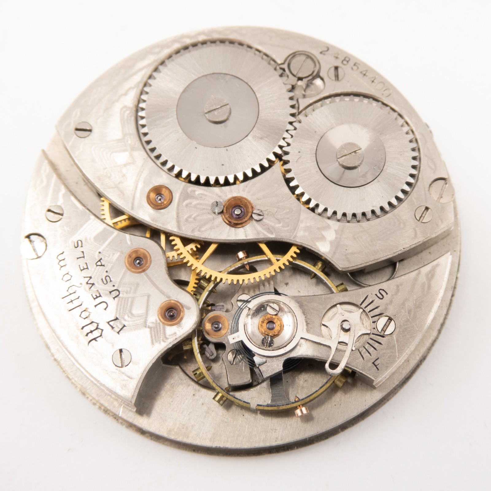 Waltham Grade No. 225 12-Size 17-Jewel Antique Pocket Watch Movement, Keeps Time