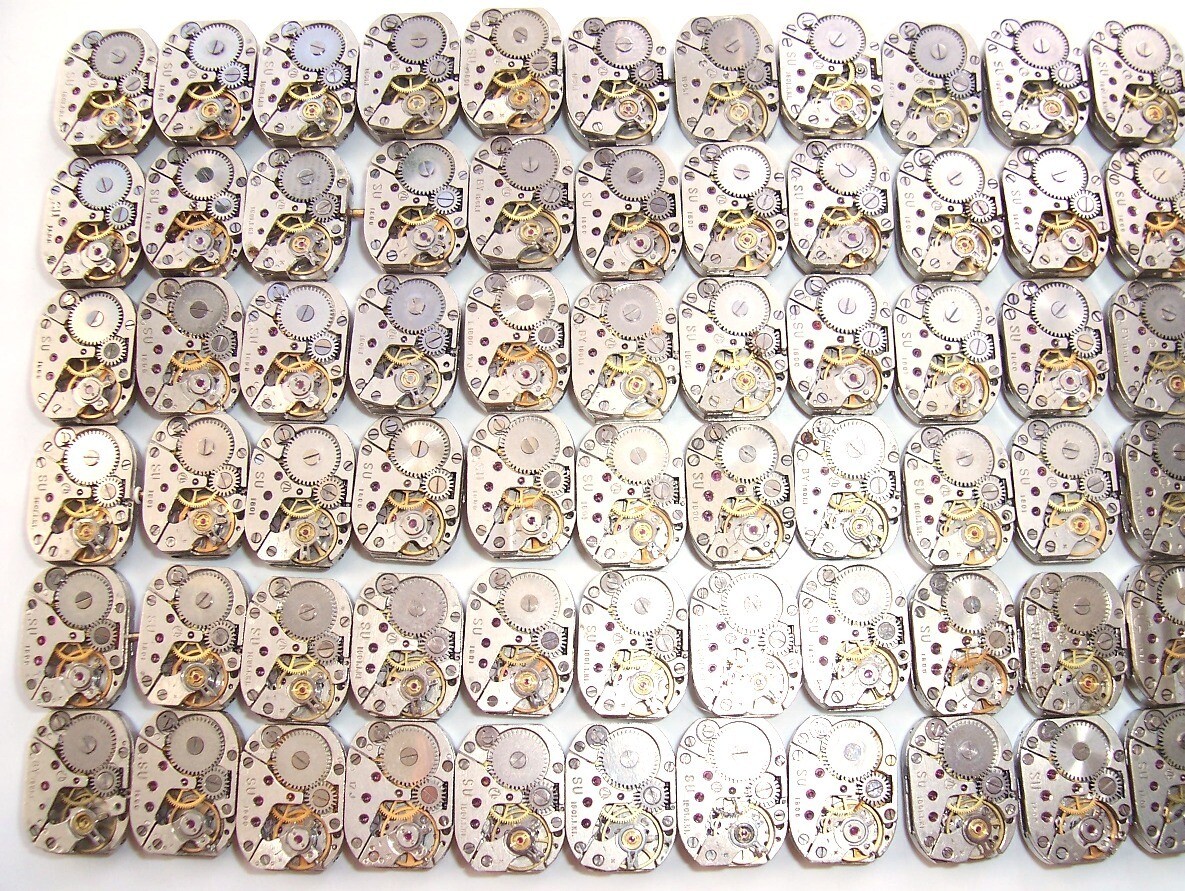 Lot 53 vintage ladies watch movements LUCH 14×18 mm. Steampunk Art or repair DIY