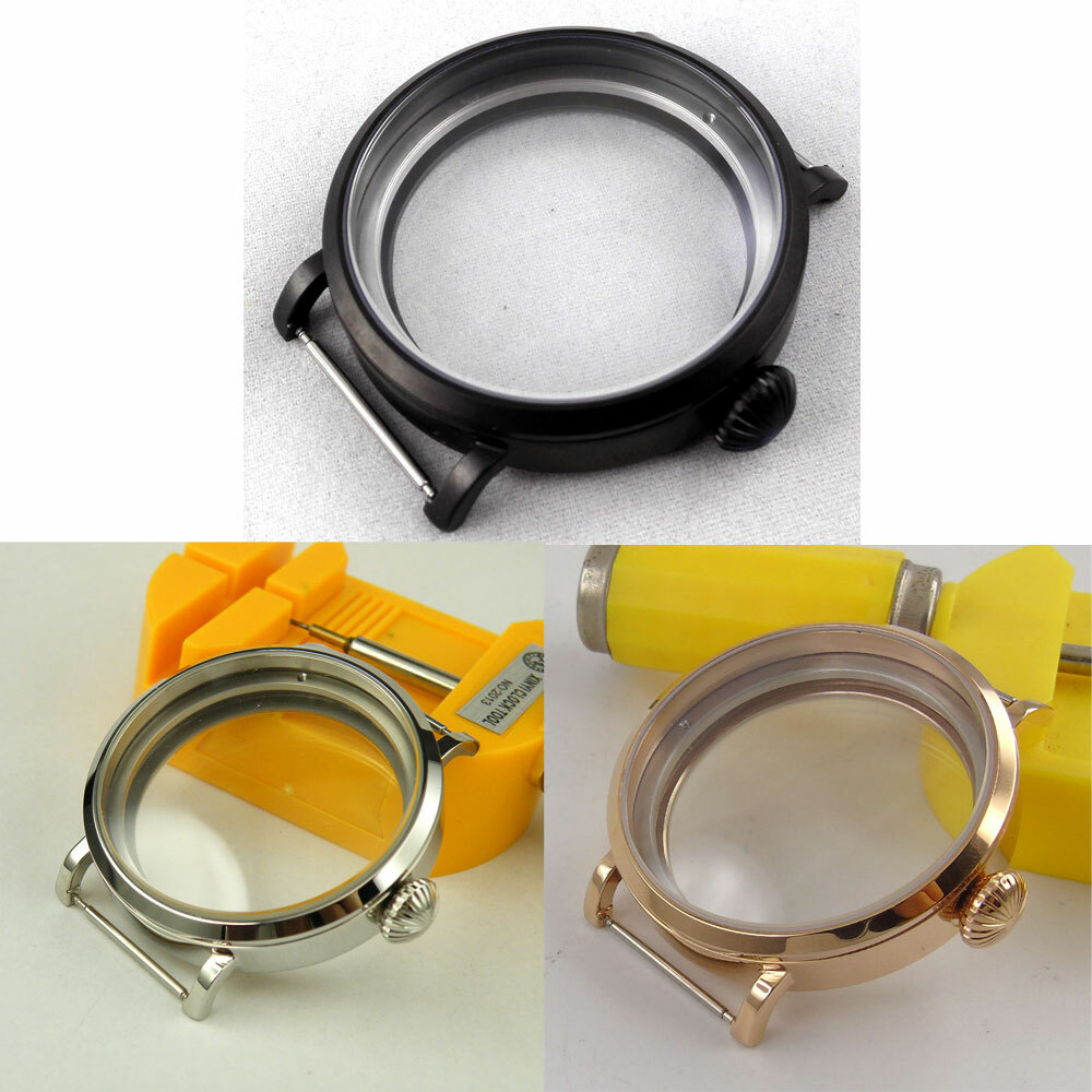 46mm Black/Rose Gold/Silver Watch Case Fit ETA 6497 6498 ST 3600 3620 Movement