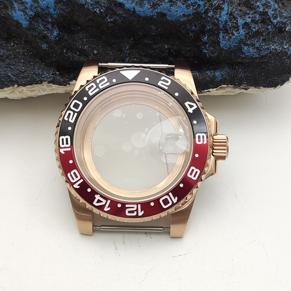 40mm Rose Gold Stainless Watch Case Mineral for Nh35 NH36 Movement 28.5mm Dial