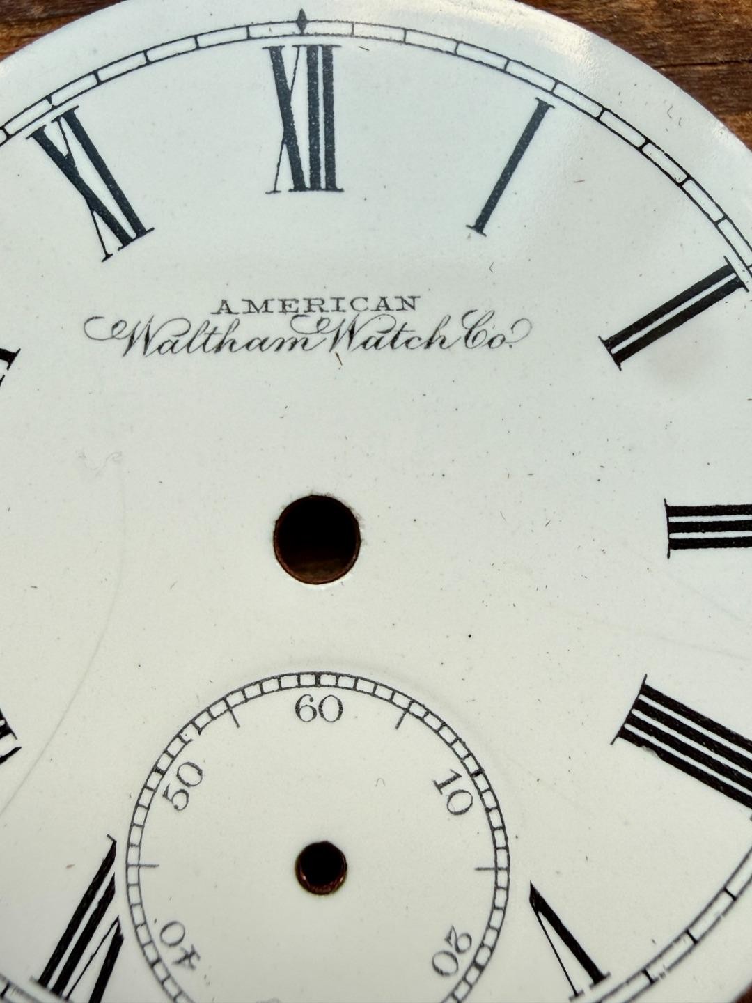ANTIQUE 16 SIZE WALTHAM PORCELAIN ENAMEL POCKET WATCH DIAL FOR PARTS 43.3mm
