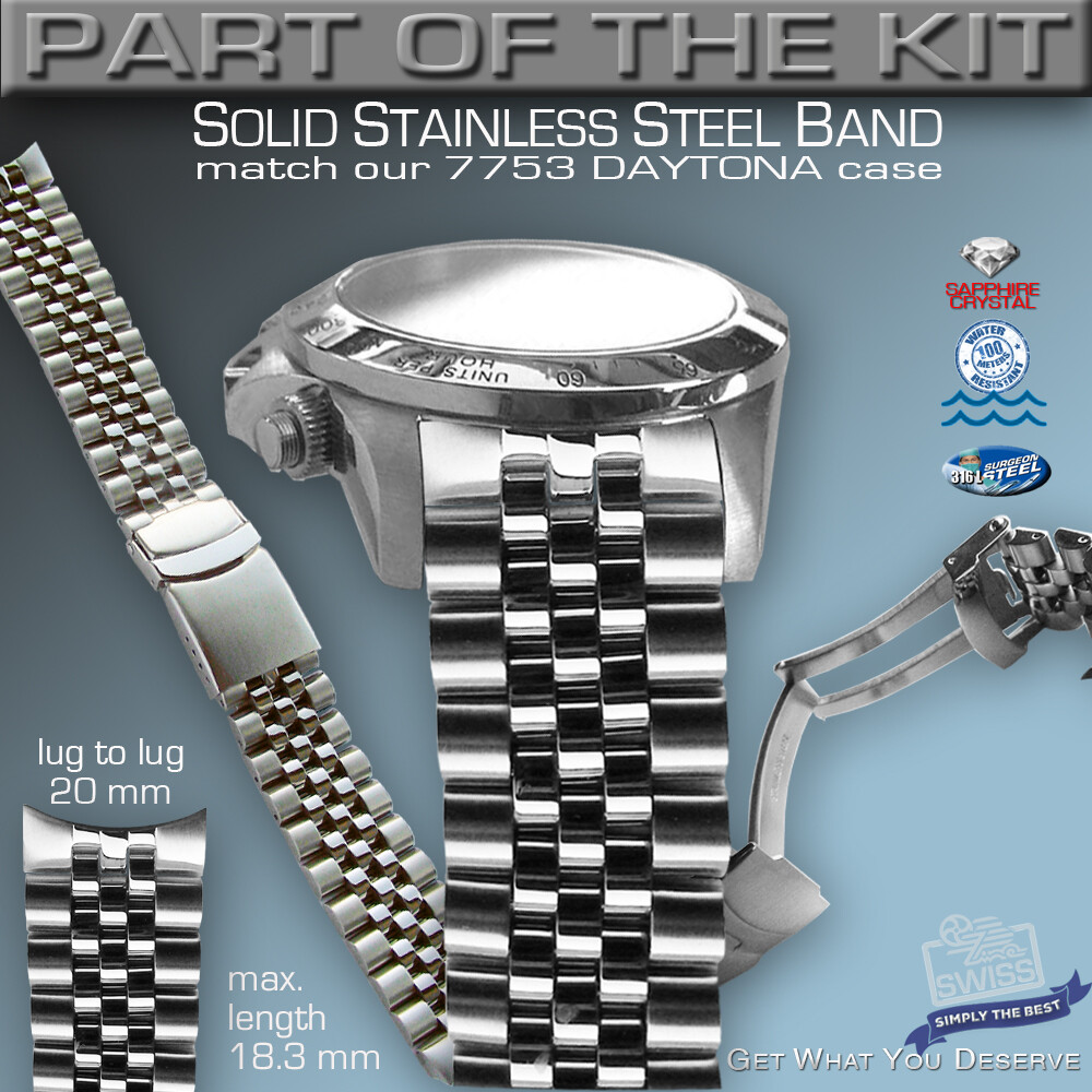 DO IT YOURSELF KIT: 7753 ETA-VALJOUX, DAYTONA, 316L, STAINLESS STEEL CASE & BAND