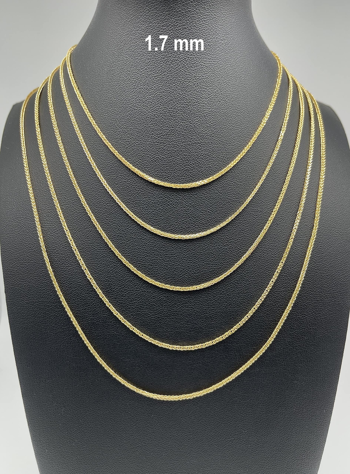 10K and 14K Gold Square Wheat Chain 1.7mm 2.2mm 2.6mm 3.2mm 3.9mm 4.5mm Yello…