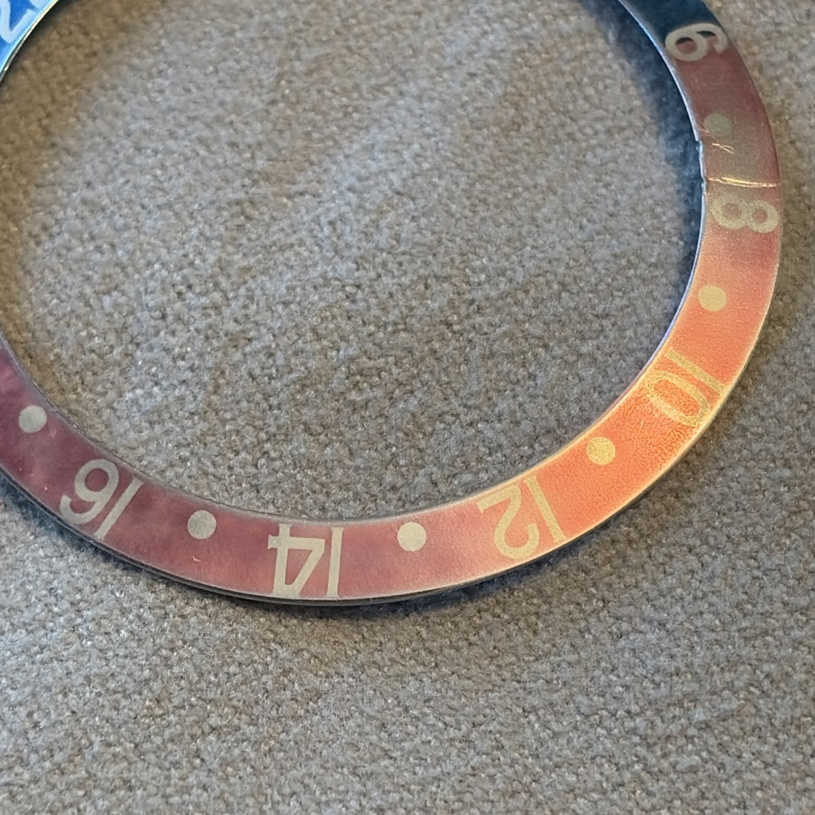 NEW AGED BEZEL INSERT PEPSI ALUMINUM FOR ROLEX GMT BLUE RED. 37.5 x 30.7 mm
