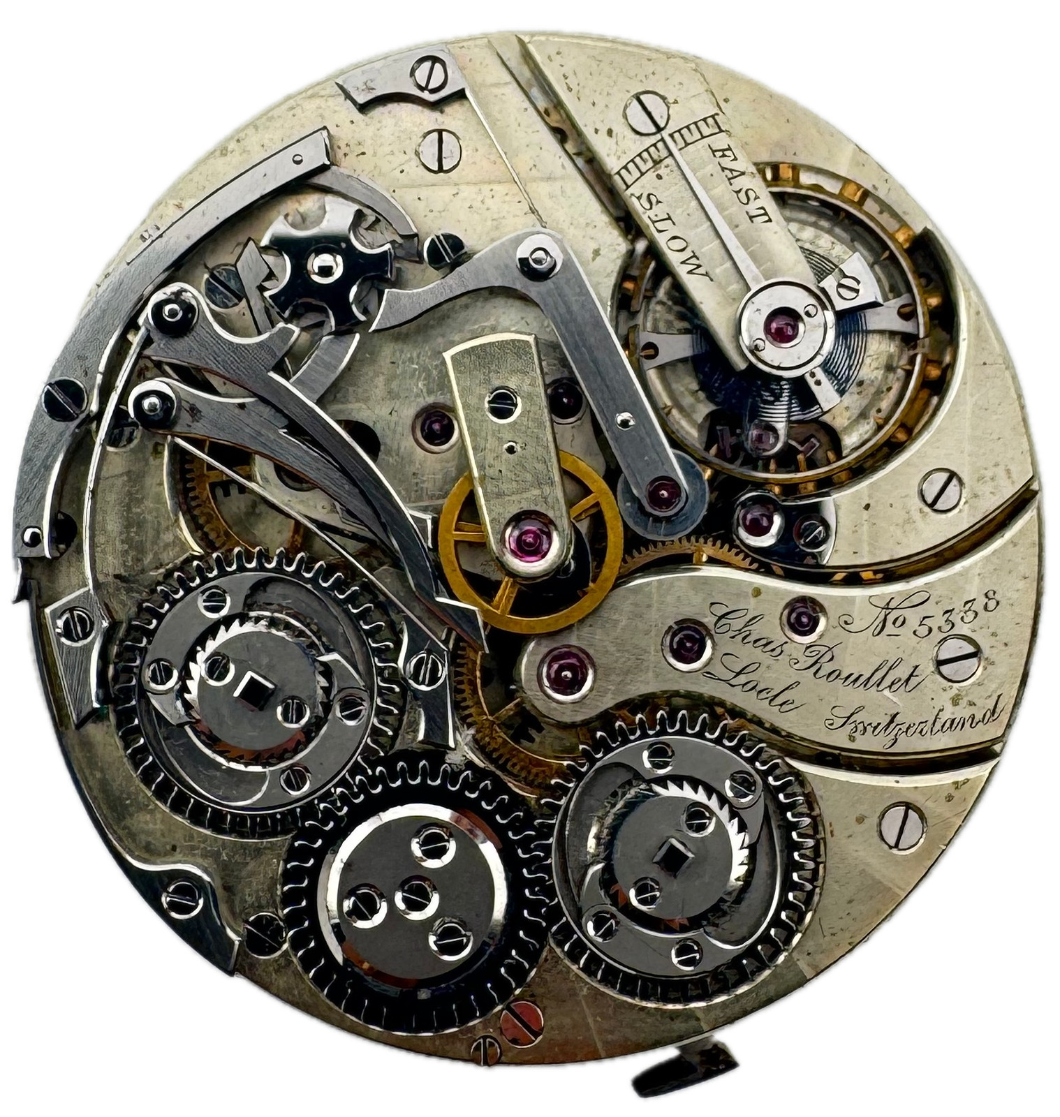 Antique Roullet Split Chronograph Rattrapante Hunter Pocket Watch Movement Rare