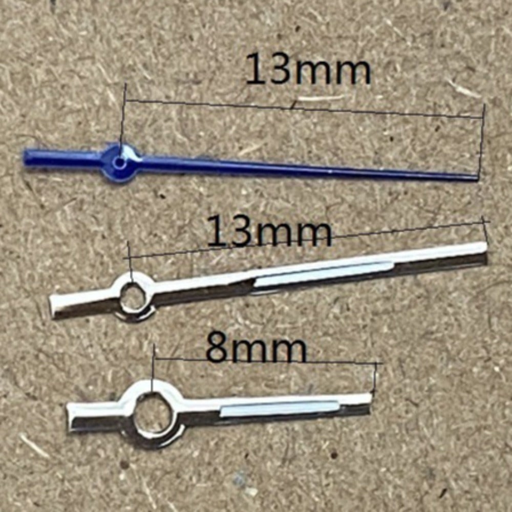 13mm Silver+blue Trim Green Lume Watch Hands for China Made 7120 Movement
