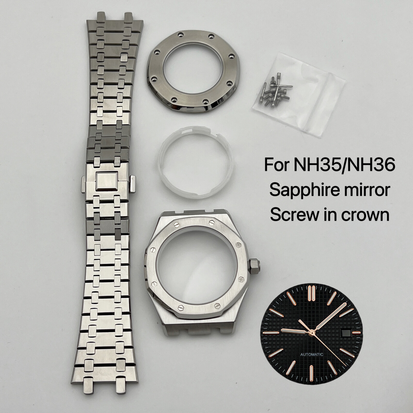 NH35 Case 41mm + Strap + Dial+hand Sapphire Glass for NH35/NH36 Movement