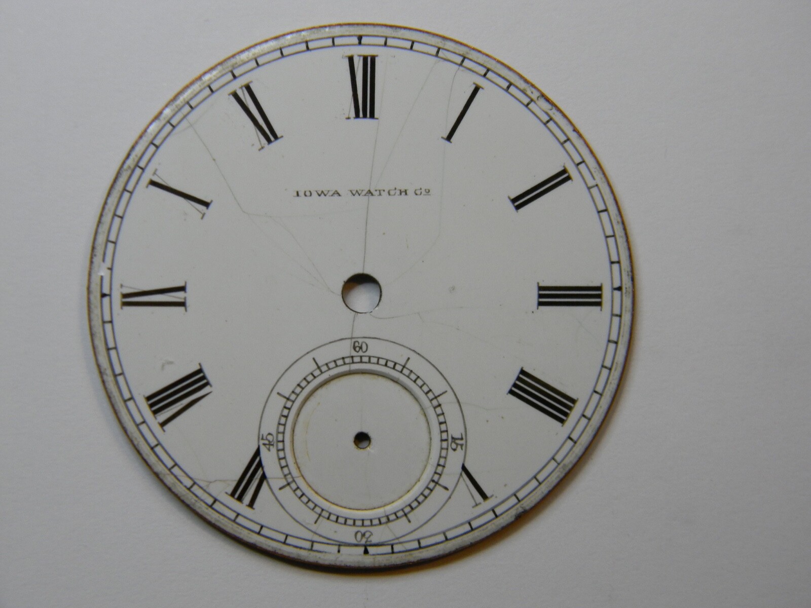 RARE ILLINOIS IOWA WATCH CO. PRIVATE LABEL POCKET WATCH DIAL 45.6mm – REPAIR