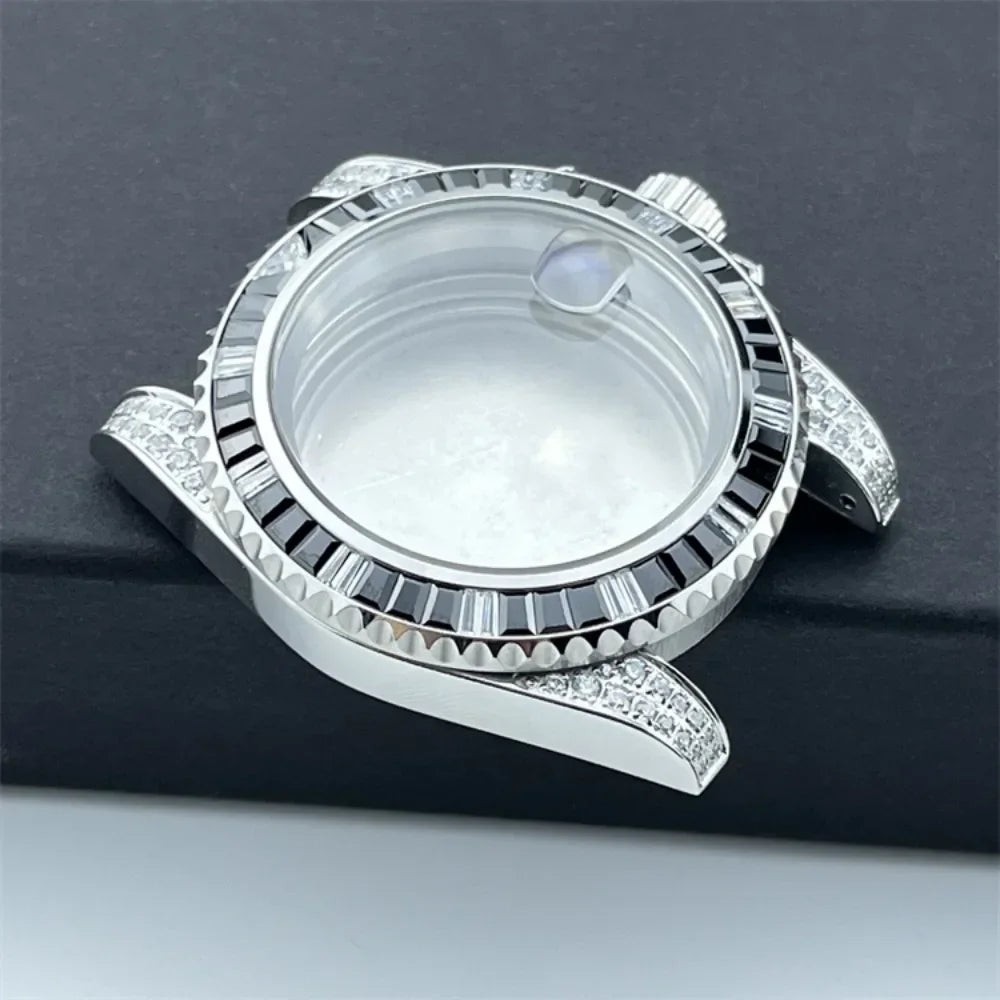 40.5mm Diamond Steel Watch Case with Strap Sapphire Glass for NH34/NH35/NH36