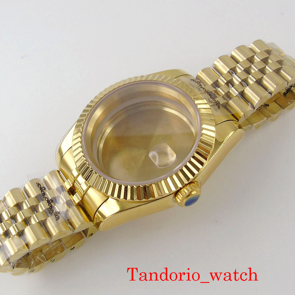 39mm Luxury Yellow Gold Watch Case Strap For NH35A NH36 MIYOTA 8215 Movement