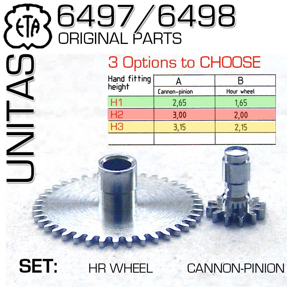 HOUR WHEEL-CANNON PINION SET FOR MOVEMENT ETA-UNITAS 6497/6498, H1, H2 OR H3