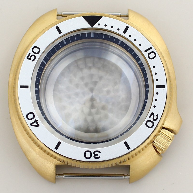 44mm Modify Turtle 6105 Mod Gold Watch Case Sapphire 10ATM For Seiko NH35 36 38