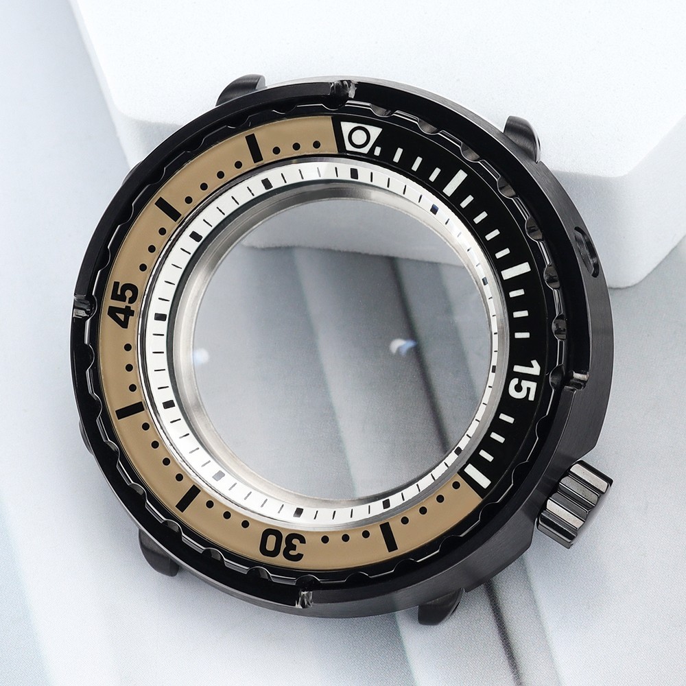 47mm Aviator Watch Case PVD Black Tuna Mod Sapphire 10ATM For Seiko NH35 38 NH36
