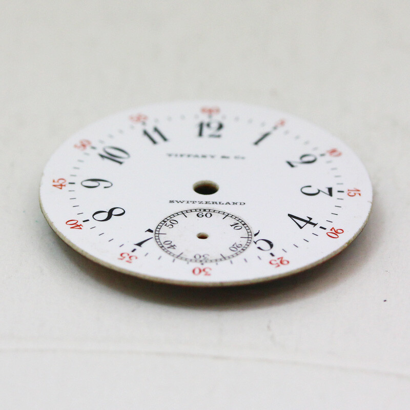 Tiffany & Co. 6/0 Size White Enamel Red Five-Minute Track Single Sunk Swiss Dial