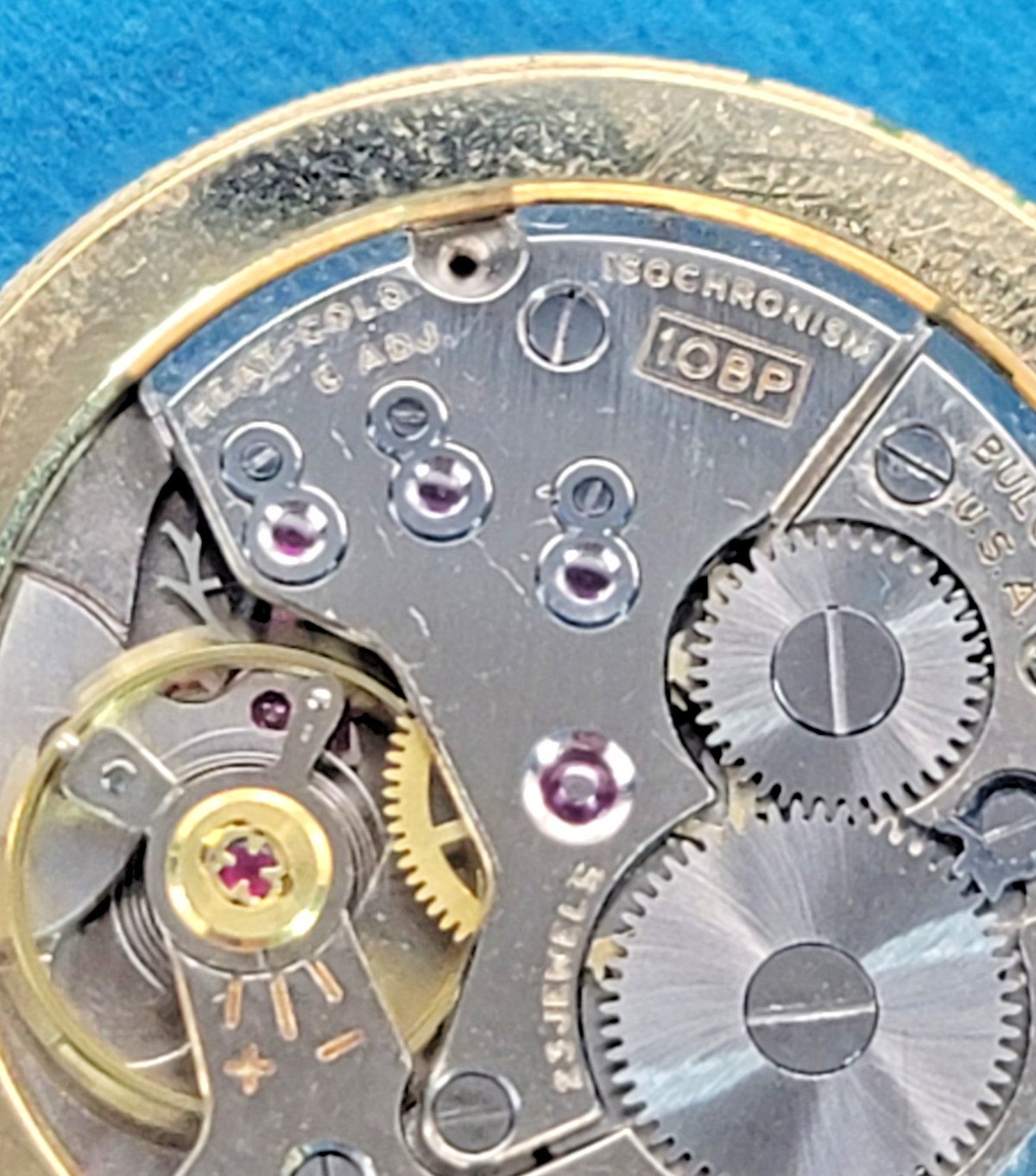 Bulova 10BP 23J 6-Adj Movement w/ Dial & 14K Gold Signed Crown – Runs – SB4g