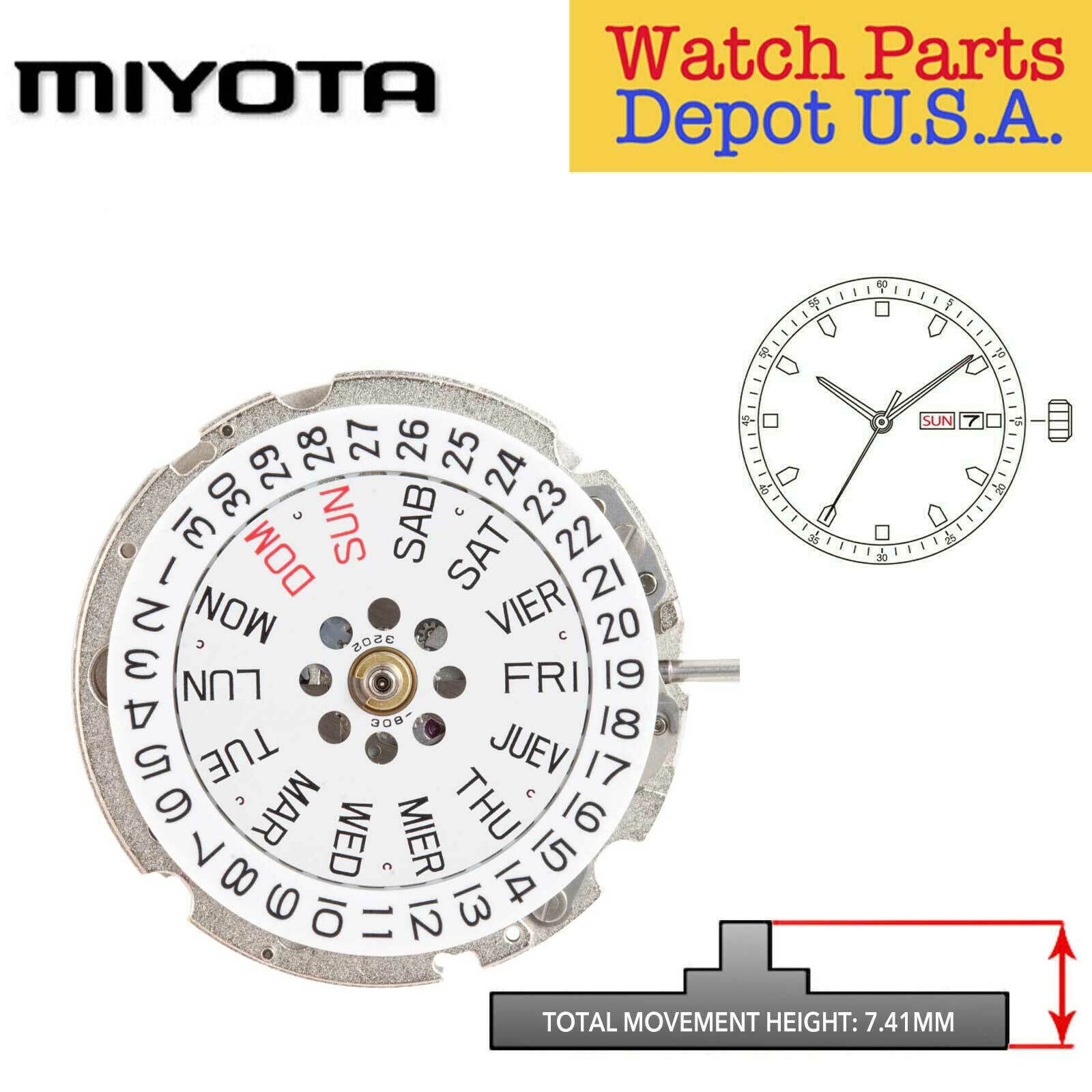 Original Miyota 8205 Japan Automatic Movement, 3 Hands, Day/Date 3 NEW!
