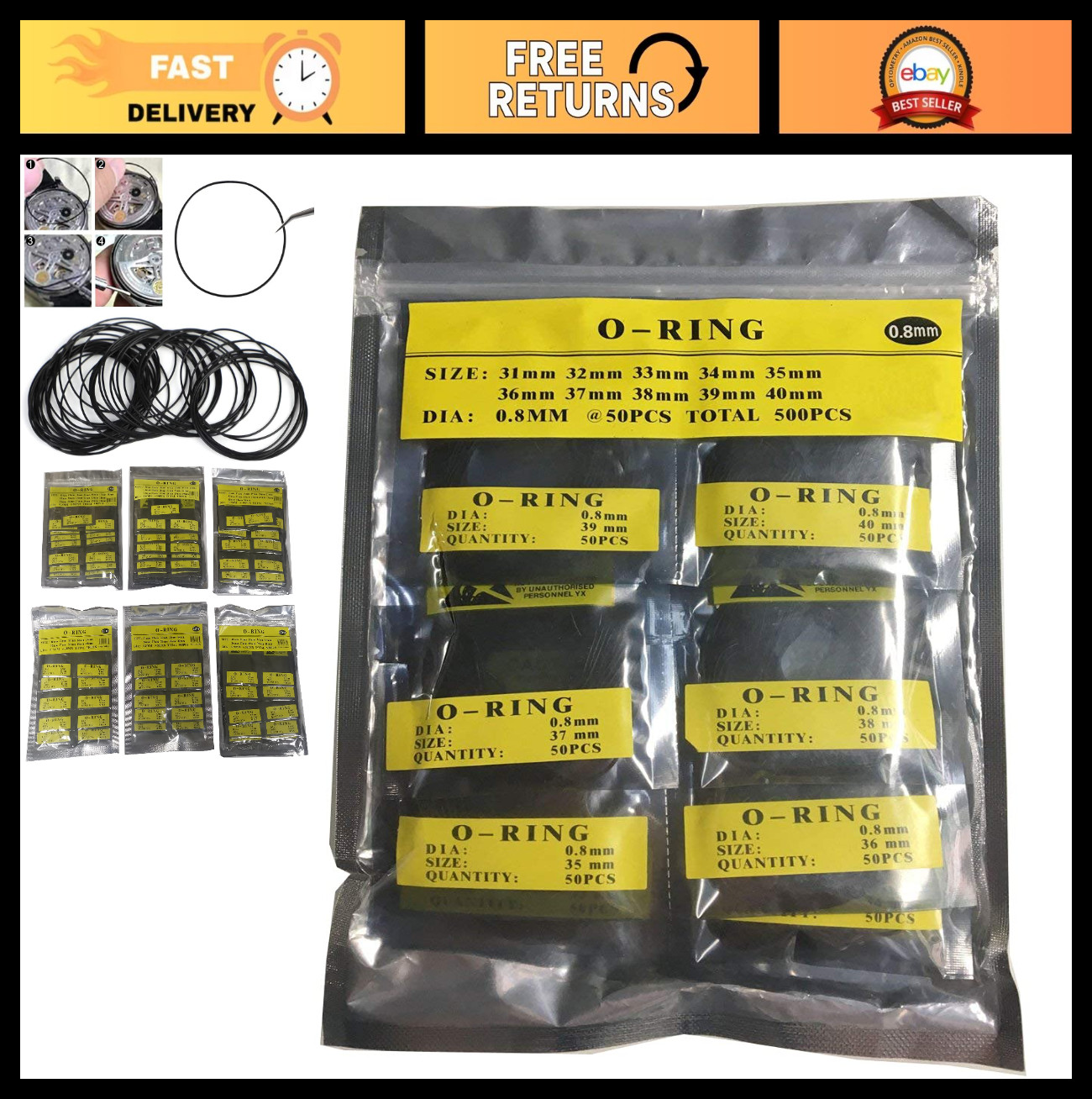 Replacement Watch O-Ring Back Gasket Seal Washers Set – Rubber Gaskets Kit (31-4