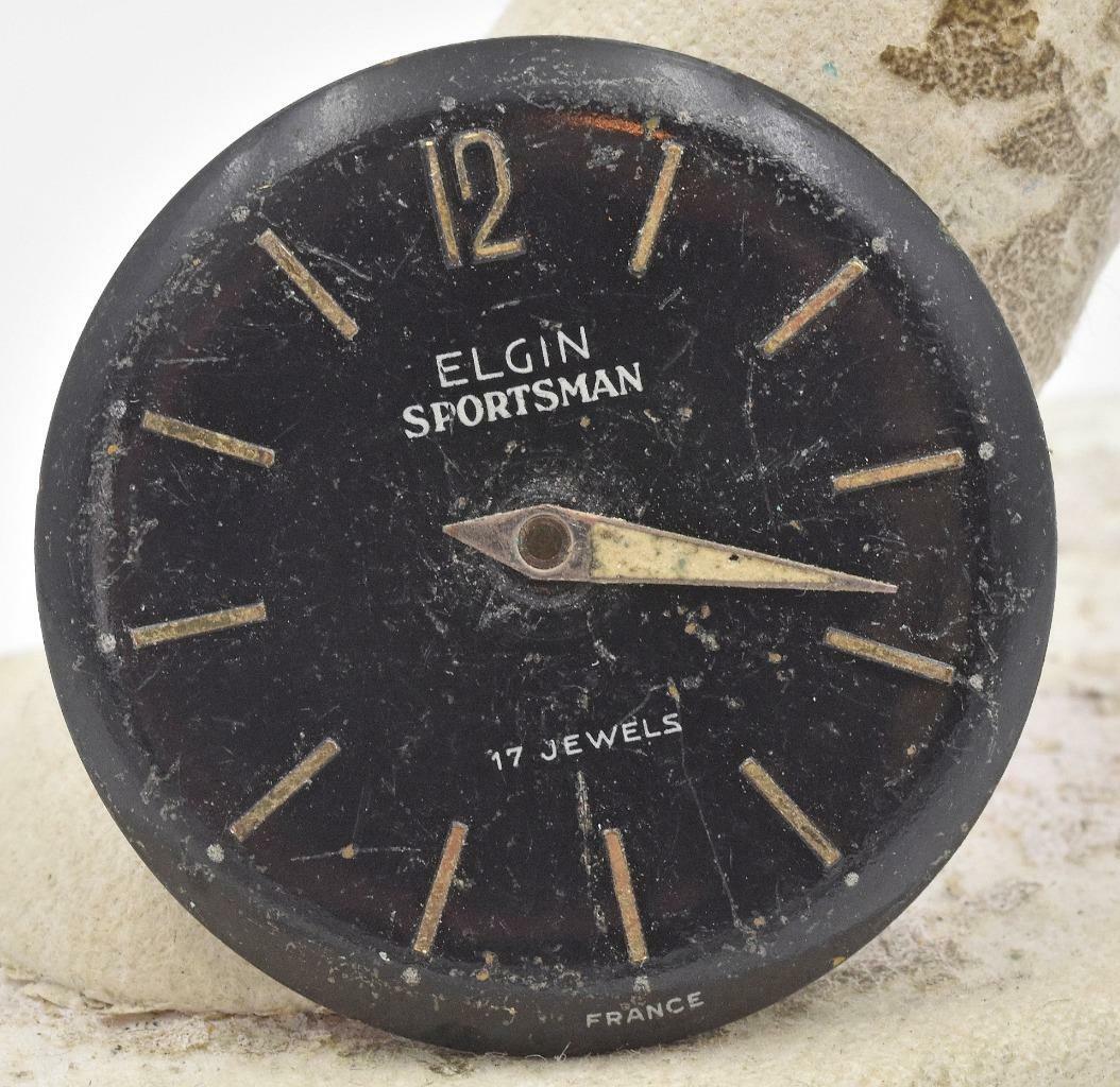 Vintage Elgin Sportsman Black original 17 Jewel Dial Only with 1 hand – 27.25mm