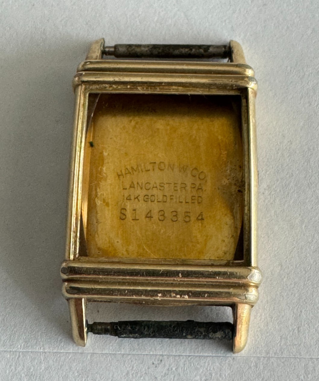 VINTAGE HAMILTON WRISTWATCH 14K YELLOW GOLD FILLED CASE FOR CAL 980 NO CRYSTAL
