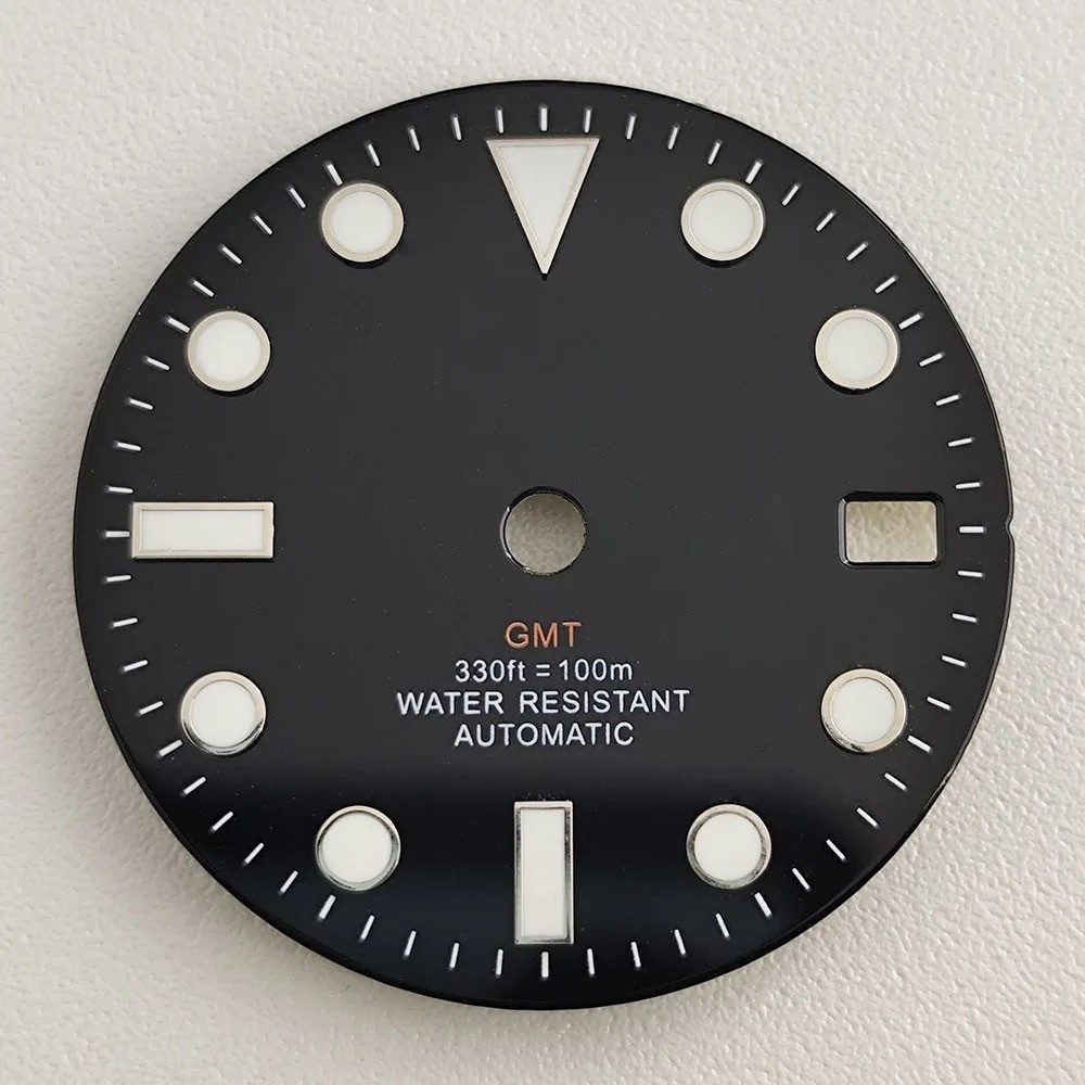 28.5mm Watch Dial NH35 For GMT Style Mod Blue Luminous No Logo Single Calendar