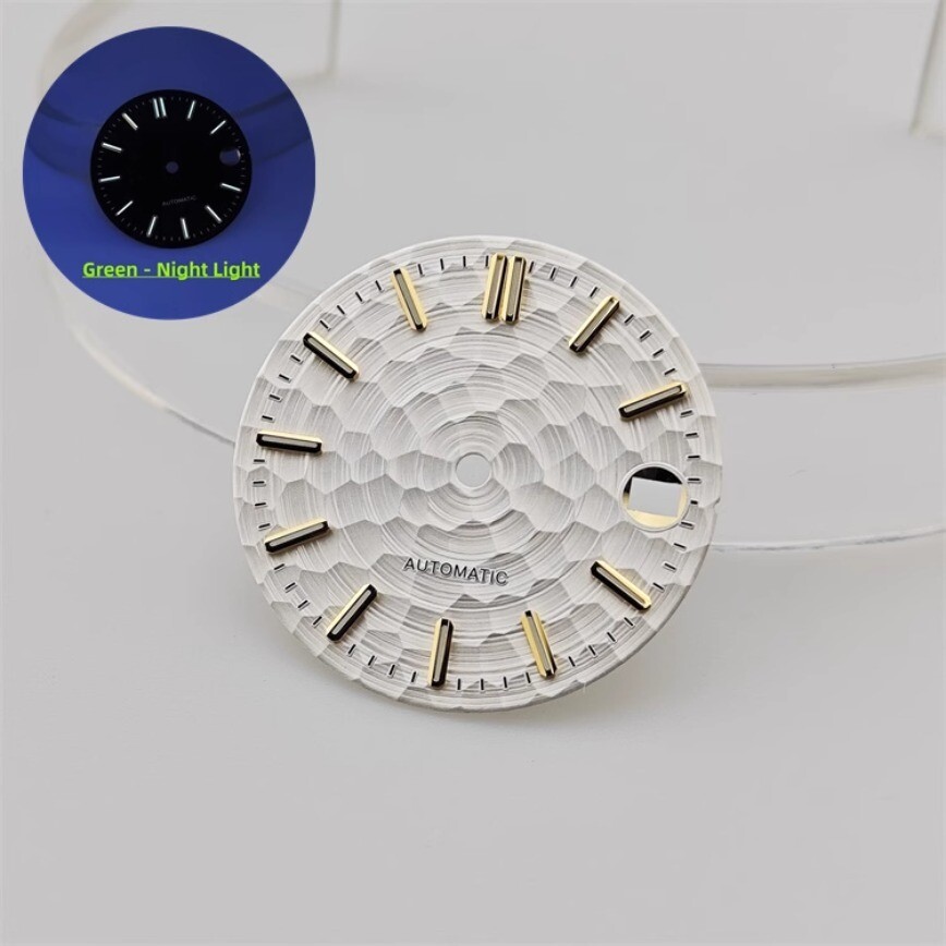 28.5mm NH35 Dial Rose/gold/silver Studded Green Luminous for NH35/NH36 Movements