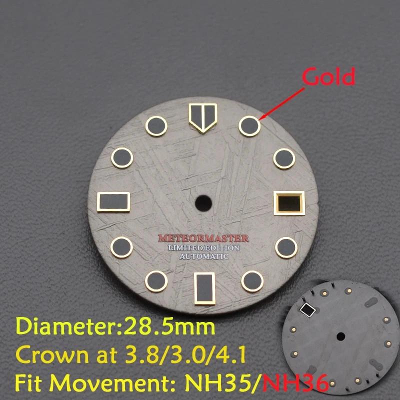 Meteorite Style Watch Dial for NH35 NH36 7S26 28.5mm Gray Repair Replace Premium