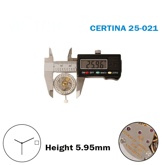 CERTINA 25-021-Manual Movement-17 Jewels-H:5.95mm-White Disk At 3-3 Hands