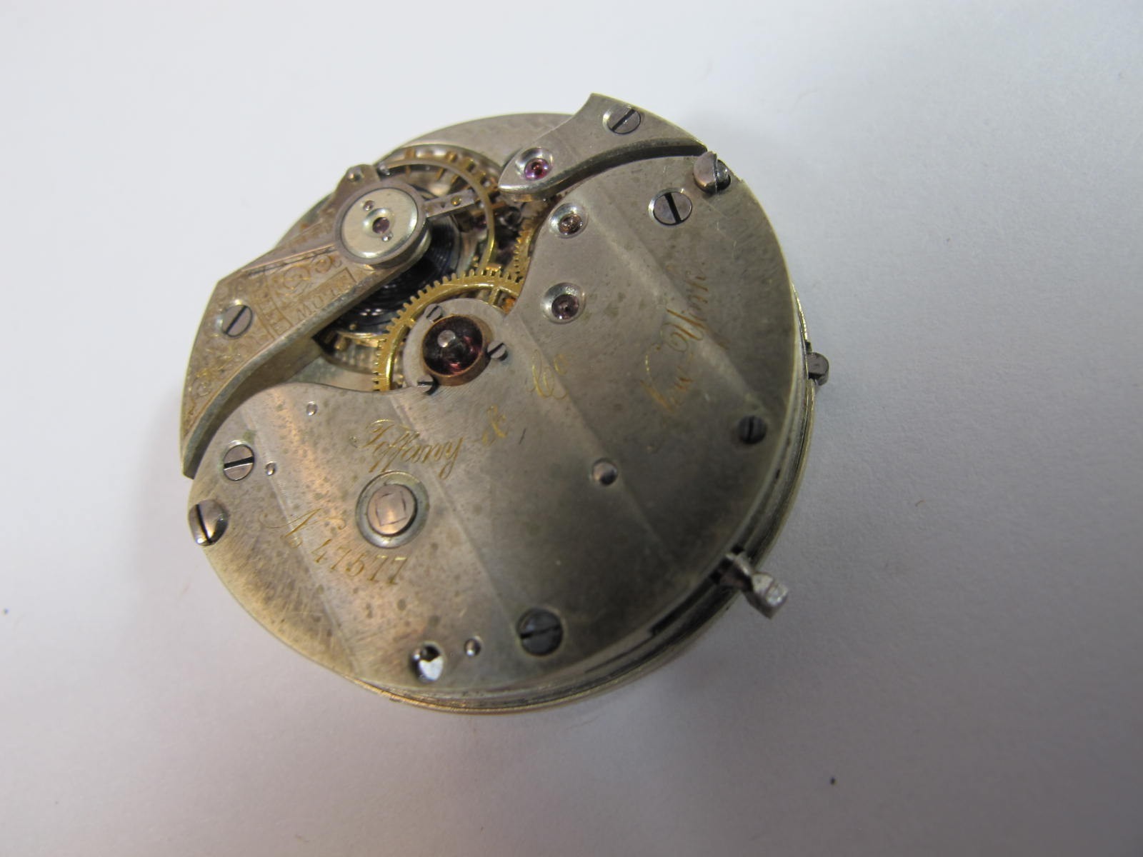 TIFFANY & CO NEW YORK VINTAGE SNAP ON DIAL NICKEL POCKET WATCH MOVEMENT