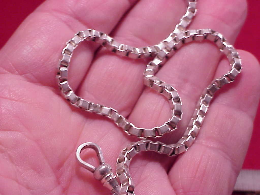VINTAGE SNAKE SHEPHERD HOOK SILVERPLATED POCKET WATCH CHAIN EARLY BOXLINK 13.25″