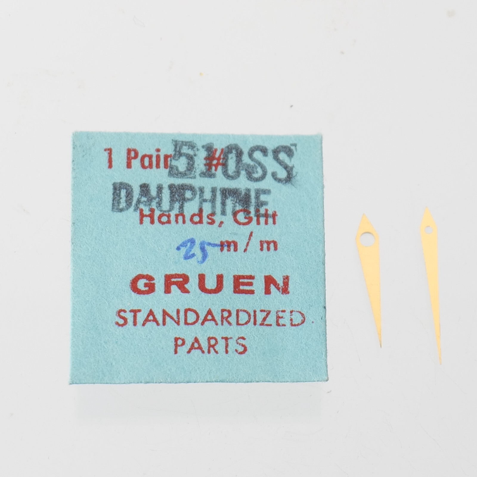 Set NOS Gruen 510SS Gilt Dauphine 25mm Watch Hands Set M248 Minute Hour (C6D13)