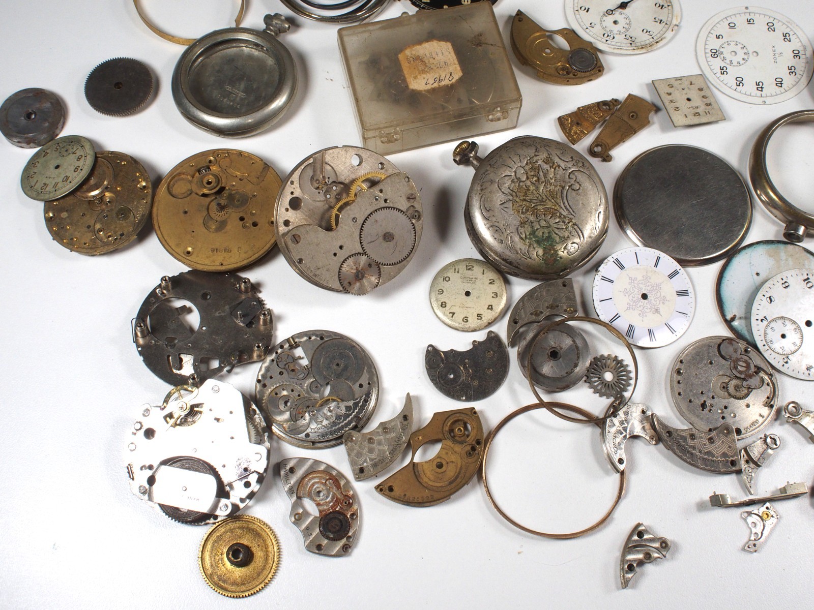 Large Lot of Old Pocket Watch Parts & Pieces Elgin Zonex Westclox Cortland Swiss