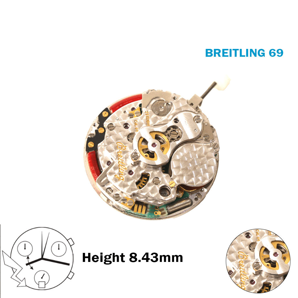 BREITLING 69 Electromechanical Quartz Movement-Chronograph-White Disk AT 6-Rare.