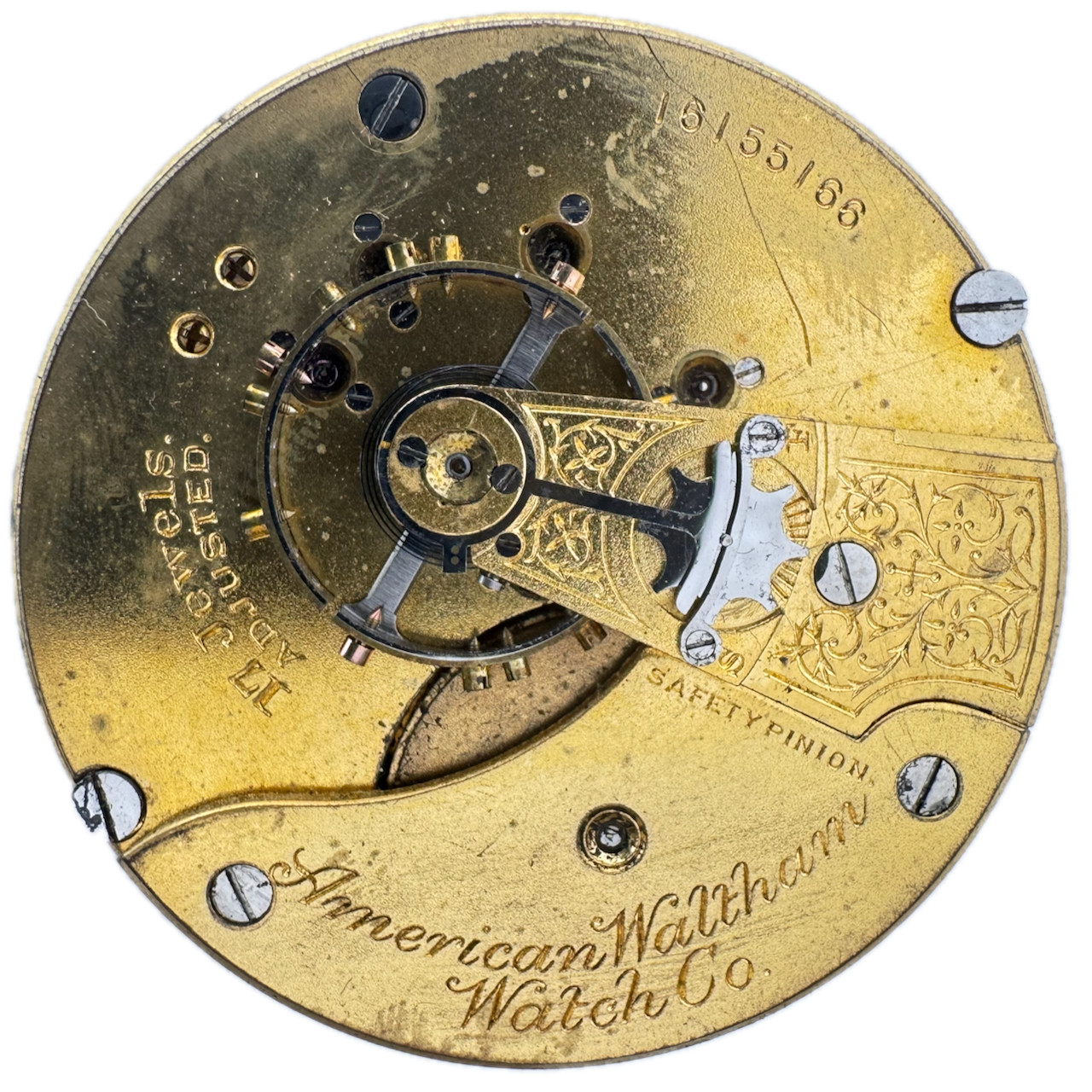 Antique 18s 1907 Waltham Roman Mechanical Pocket Watch Movement No. 85 USA Gilt