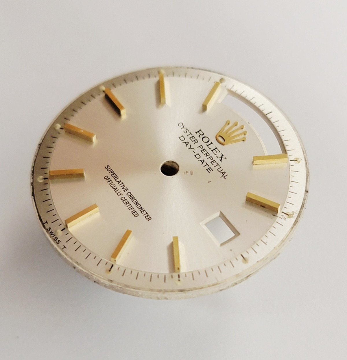 Genuine Factory Rolex Dial Pie-Pan Silver w/ Y Gold Sticks Day-Date 36mm 1803