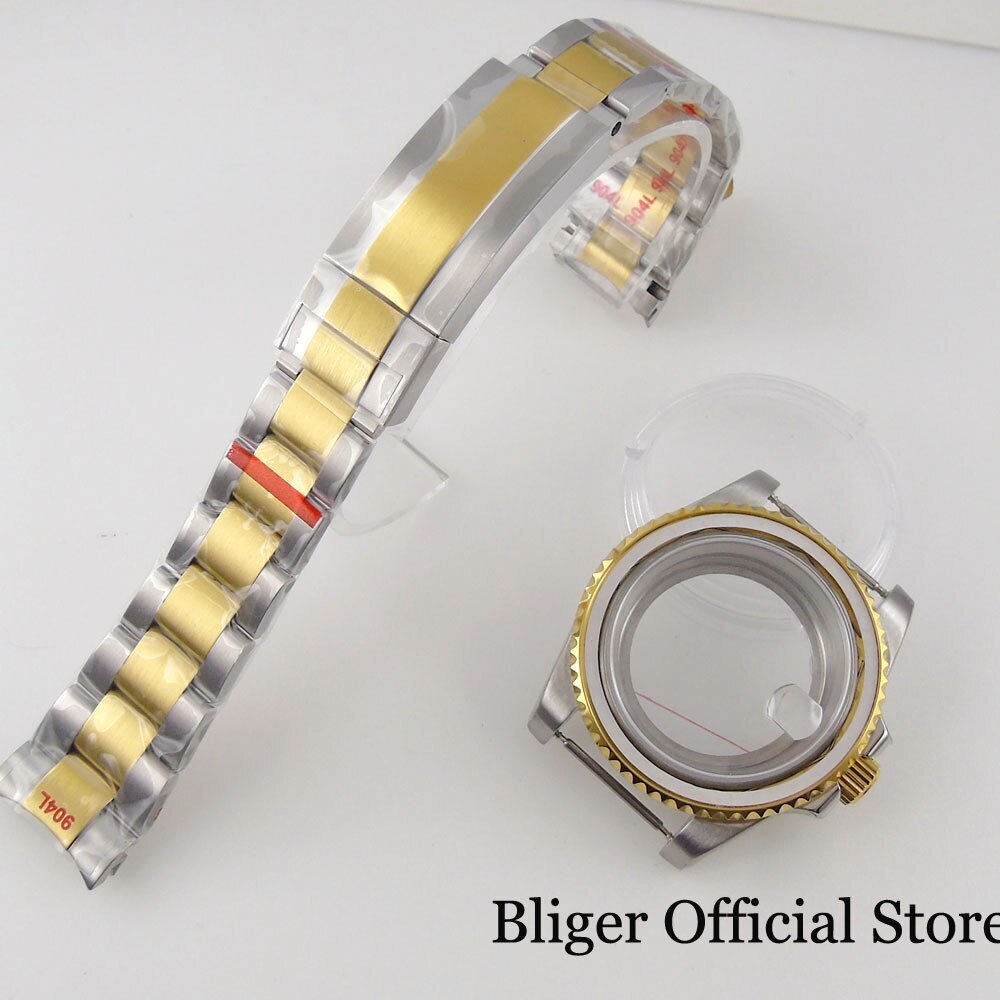 BLIGER Two Tone Gold Watch Case fit NH35A ETA 2836 2824 MIYOTA 8215 821A MINGZHU