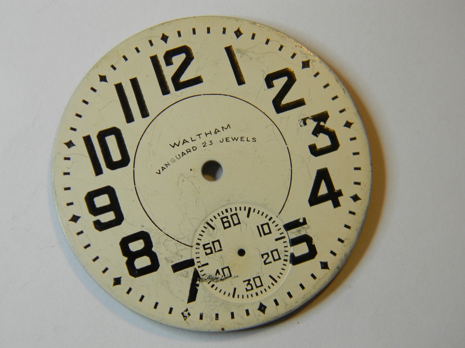 VINTAGE WALTHAM VANGUARD 23J POCKET WATCH DIAL – 42.4mm DIAMETER