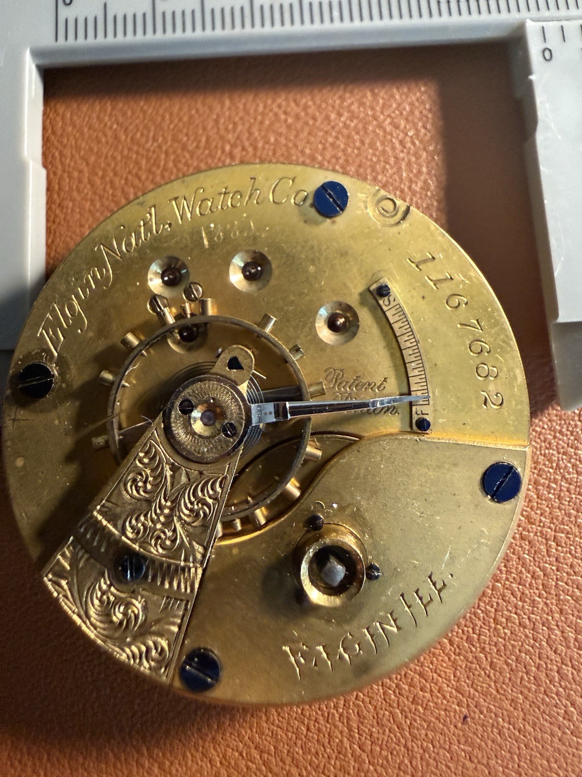 Antique Elgin 18 Size Pocket Watch Movement & Double Sunk Dial Serial 1167682