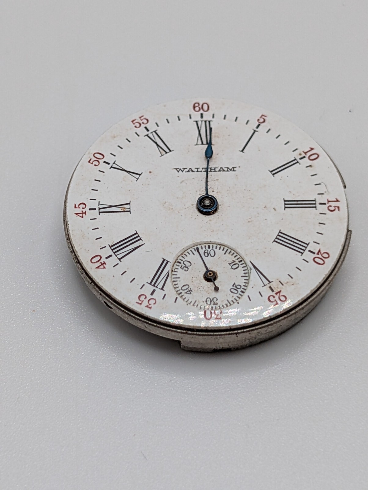 Antique Waltham Pocket Watch Movement Dial Parts Repair Roman Enamel Untested