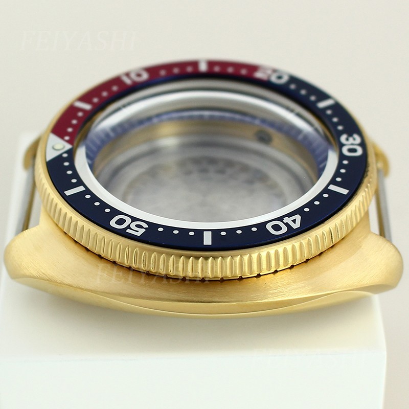 44mm Modify Turtle 6105 Mod Gold Watch Case Sapphire 10ATM For Seiko NH35 36 38