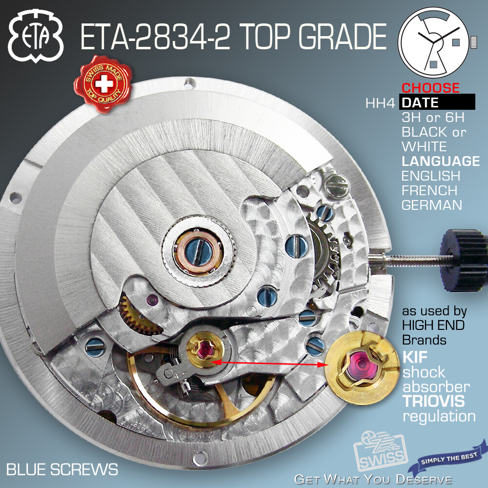 MOVEMENT AUTOMATIC ETA 2834-2, TOP GRADE GLUCYDUR, KIF – TRIOVIS, HH4, BLUE SCR