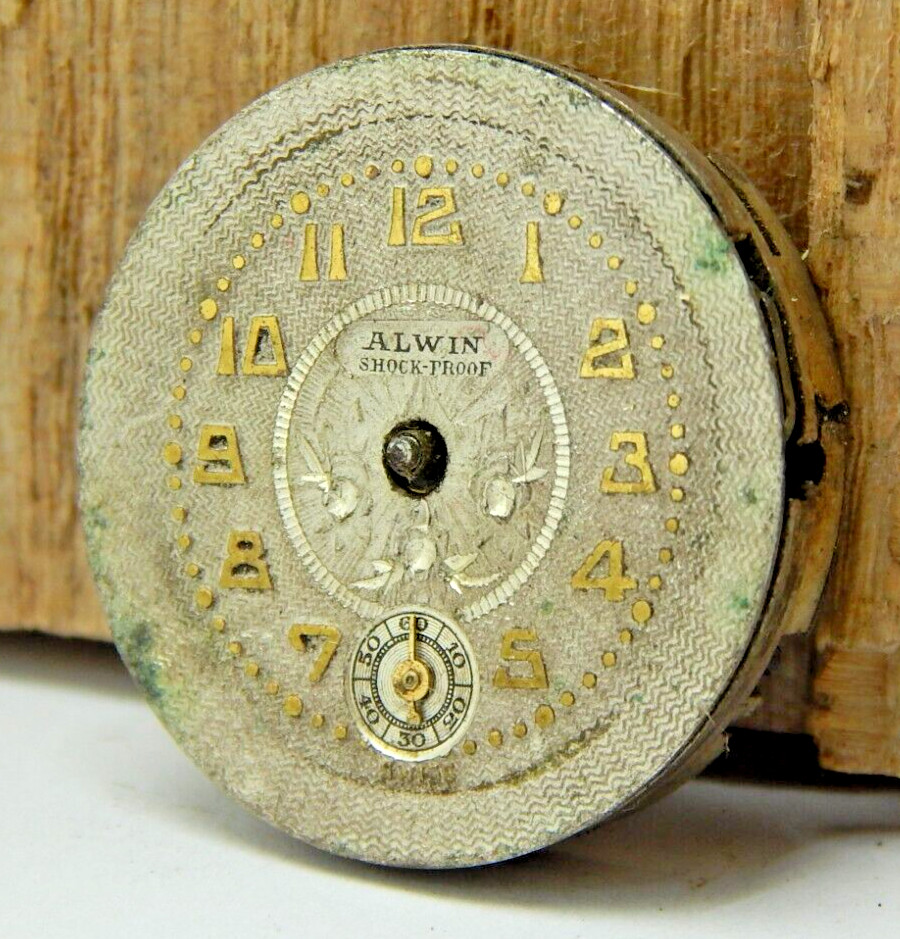 Vintage Alwin 6 jewel 2 Adjustment shock proof hunting watch movement with dial