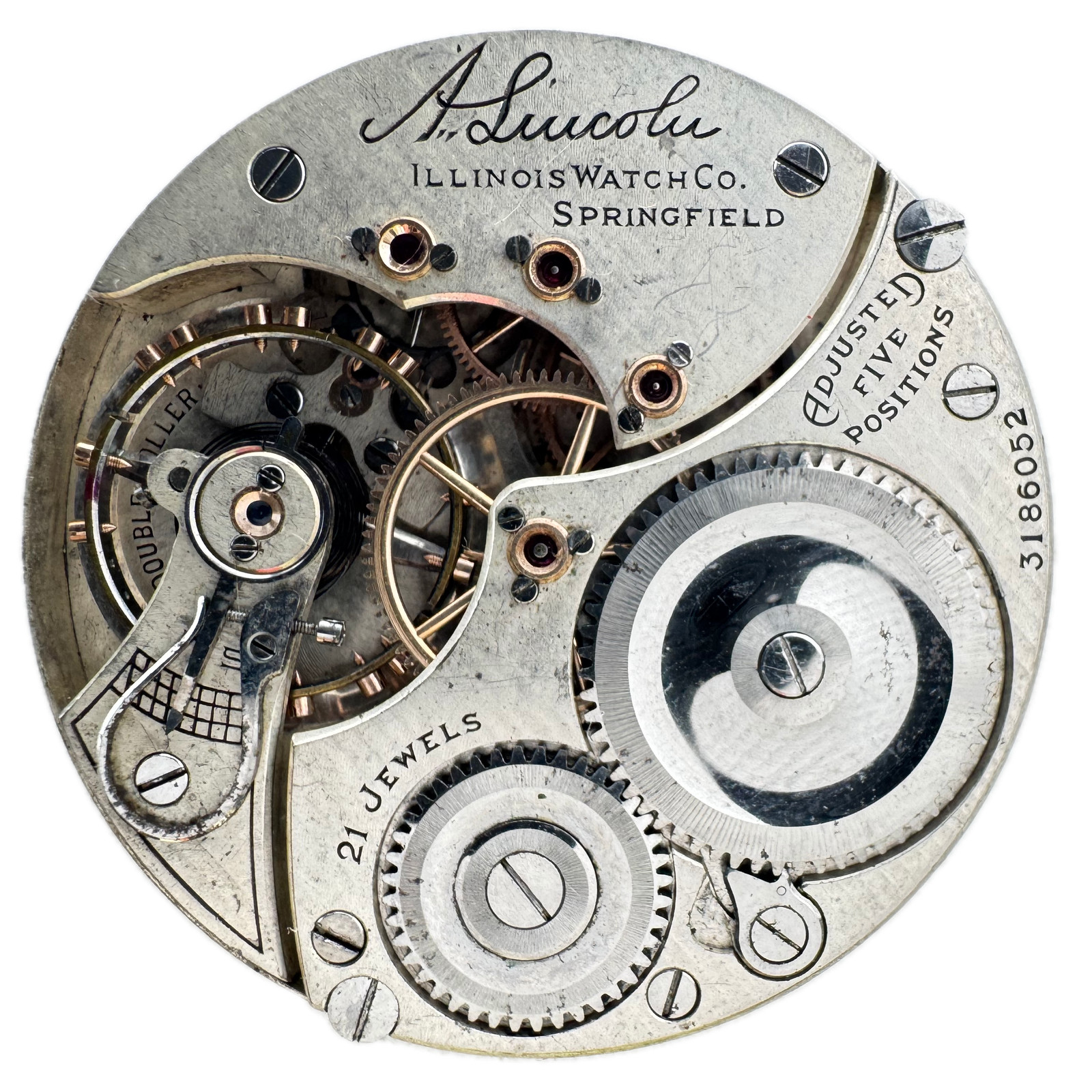 Antique 16s 1917 Illinois Heavy Arabic Railroad Pocket Watch Movement A. Lincoln